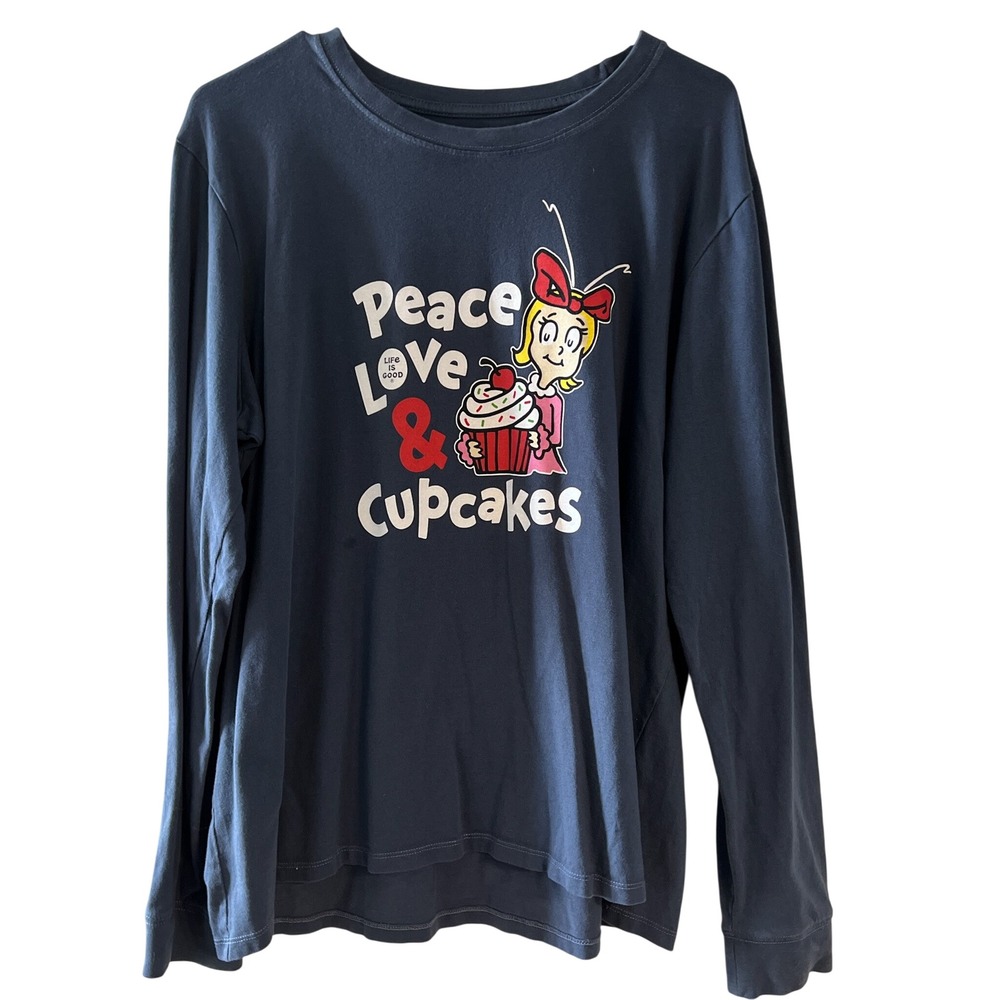 Life is Good Cindy Lou Who Peace Love Cupcakes Crusher Long Sleeve Tee Blue XL